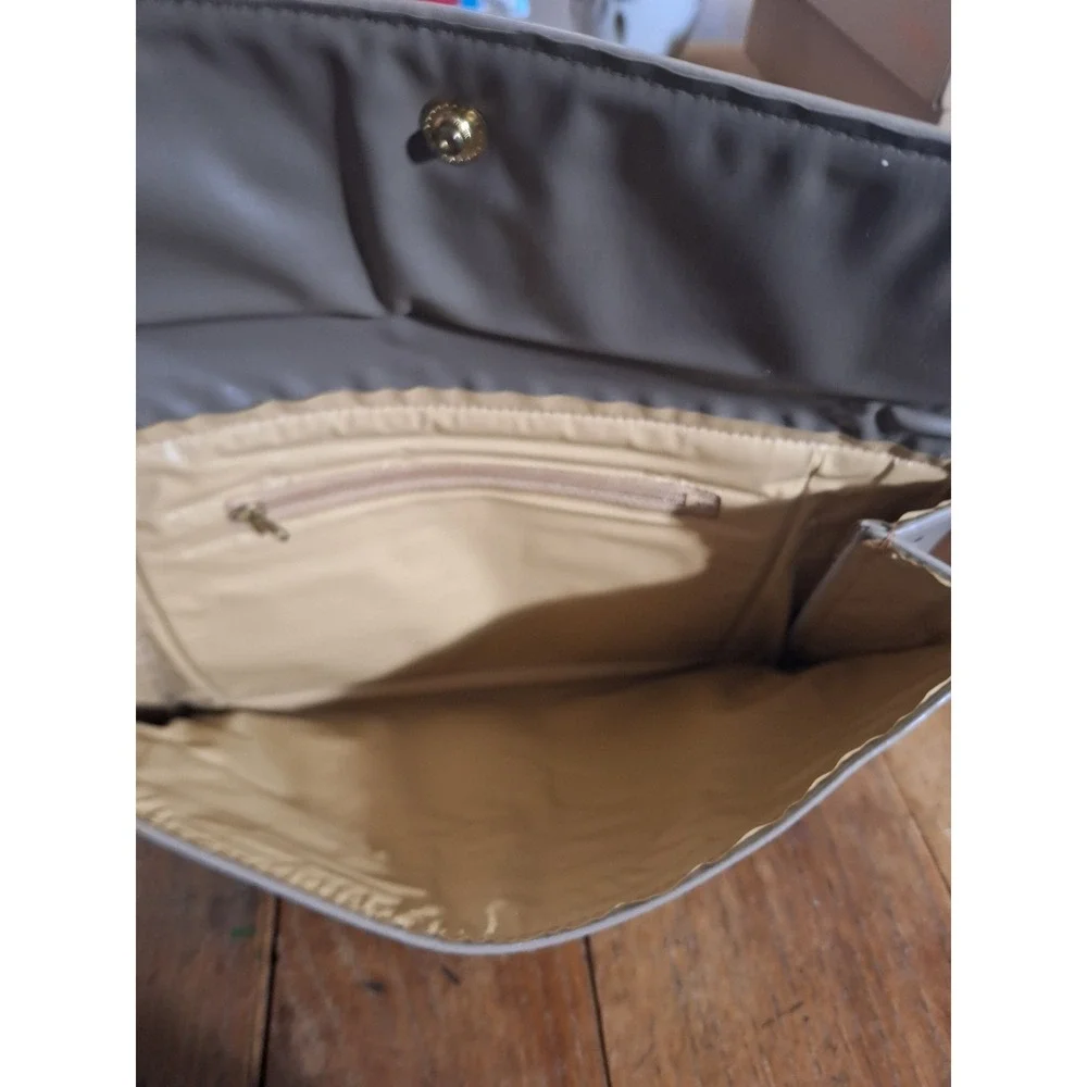 Vintage Taupe Faux Leather Envelope Clutch Bag Art Deco Gold Hardware Mirror